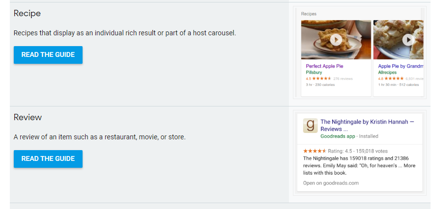 rich snippets content types
