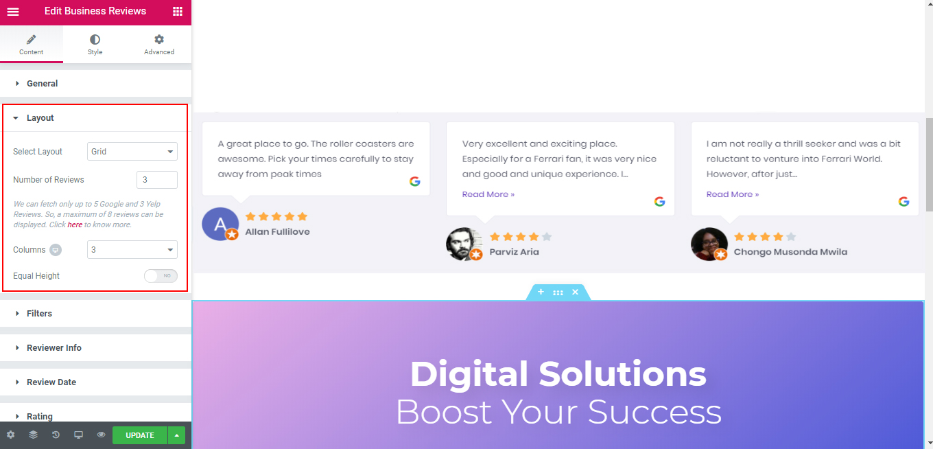 UAE Reviews Widget Layout