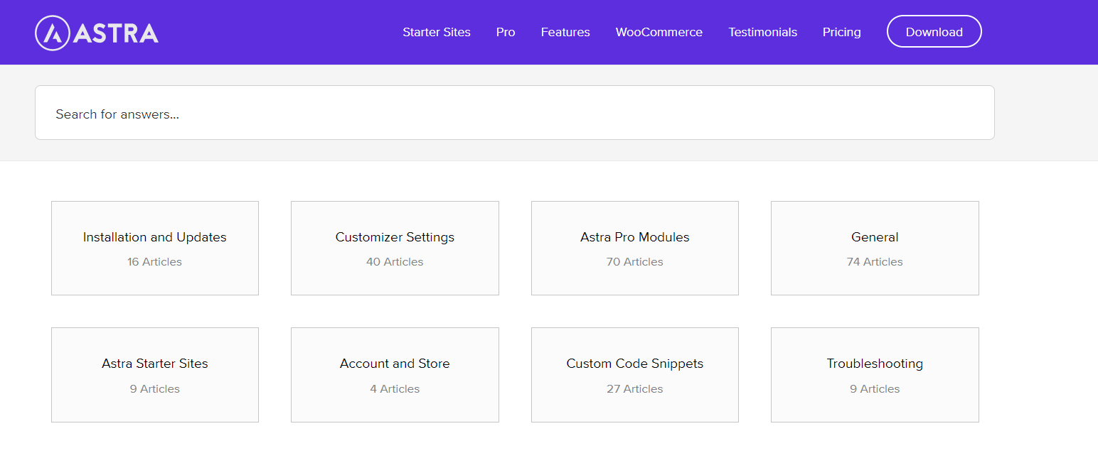 astra pro support page