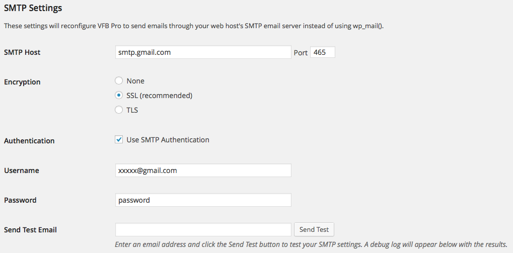 Visual Form Builder SMTP