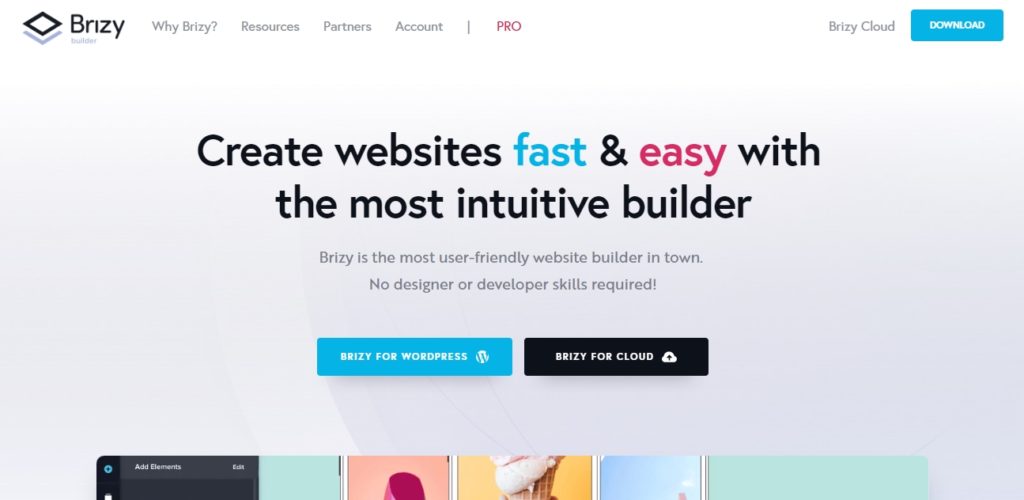 Brizy Homepage Screenshot