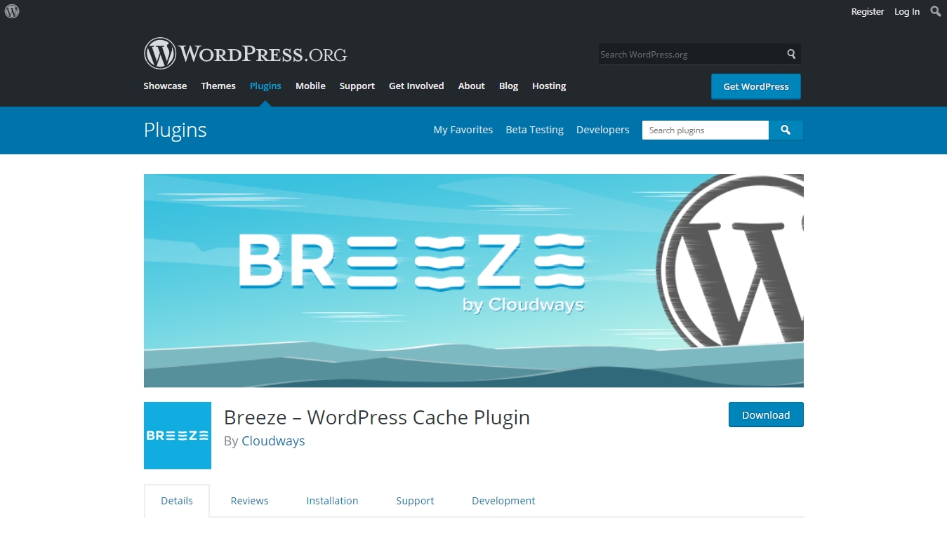 bree caching plugin download page on wordpress.org