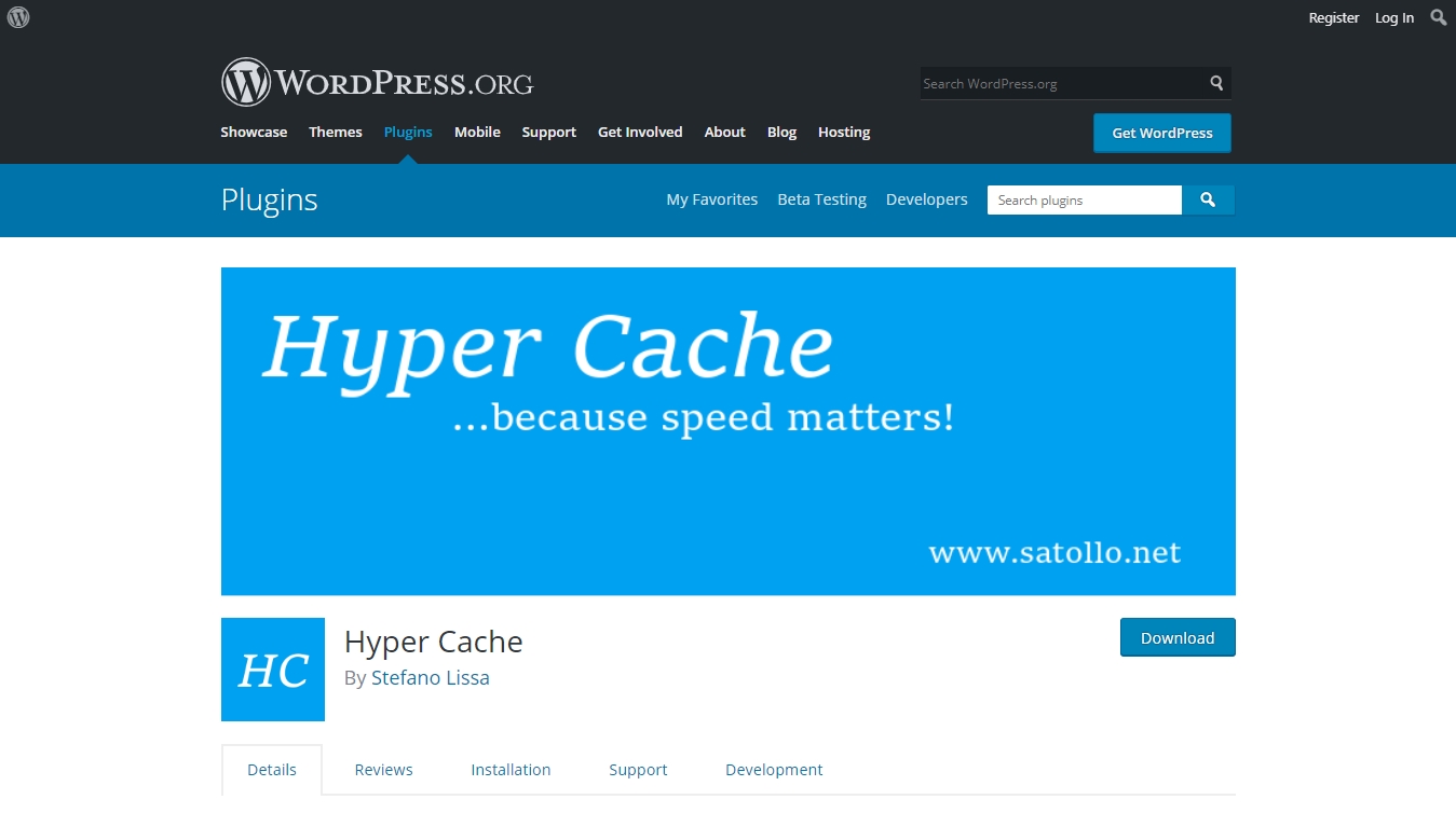 hypercache plugin download page from wordpress.org
