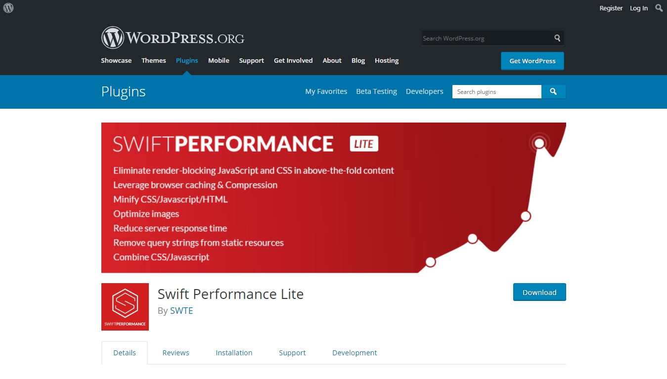 swift performance lite plugin download page from wordpress.org
