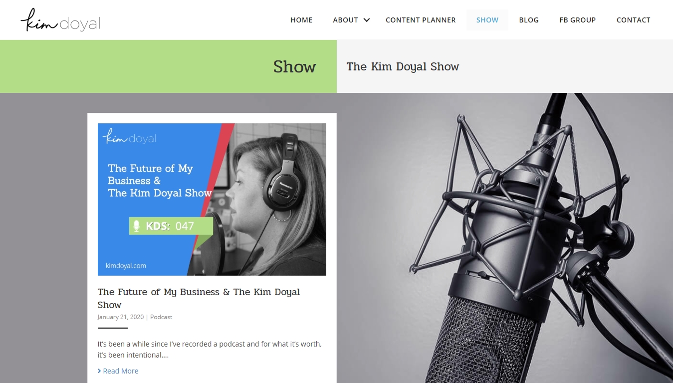 the kim doyal show podcast homepage with the latest episode