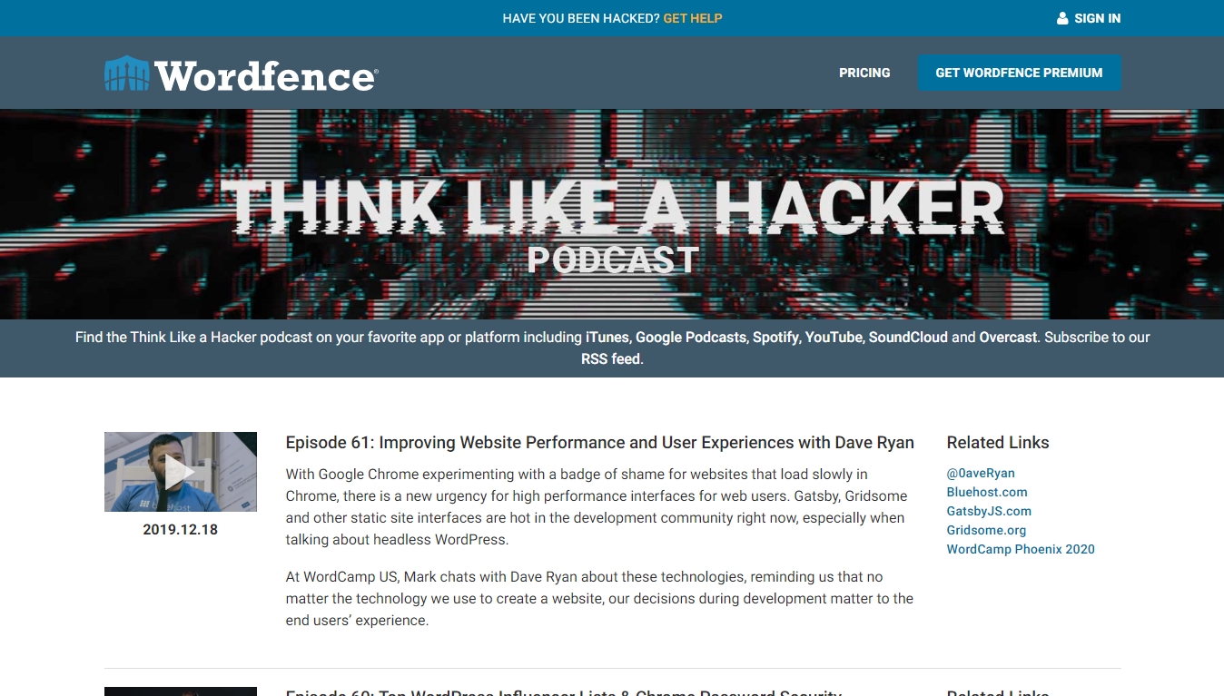 think like a hacker podcast homepage with latest episode post