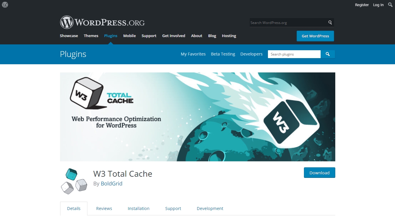 w3 total cache download page from wordpress.org