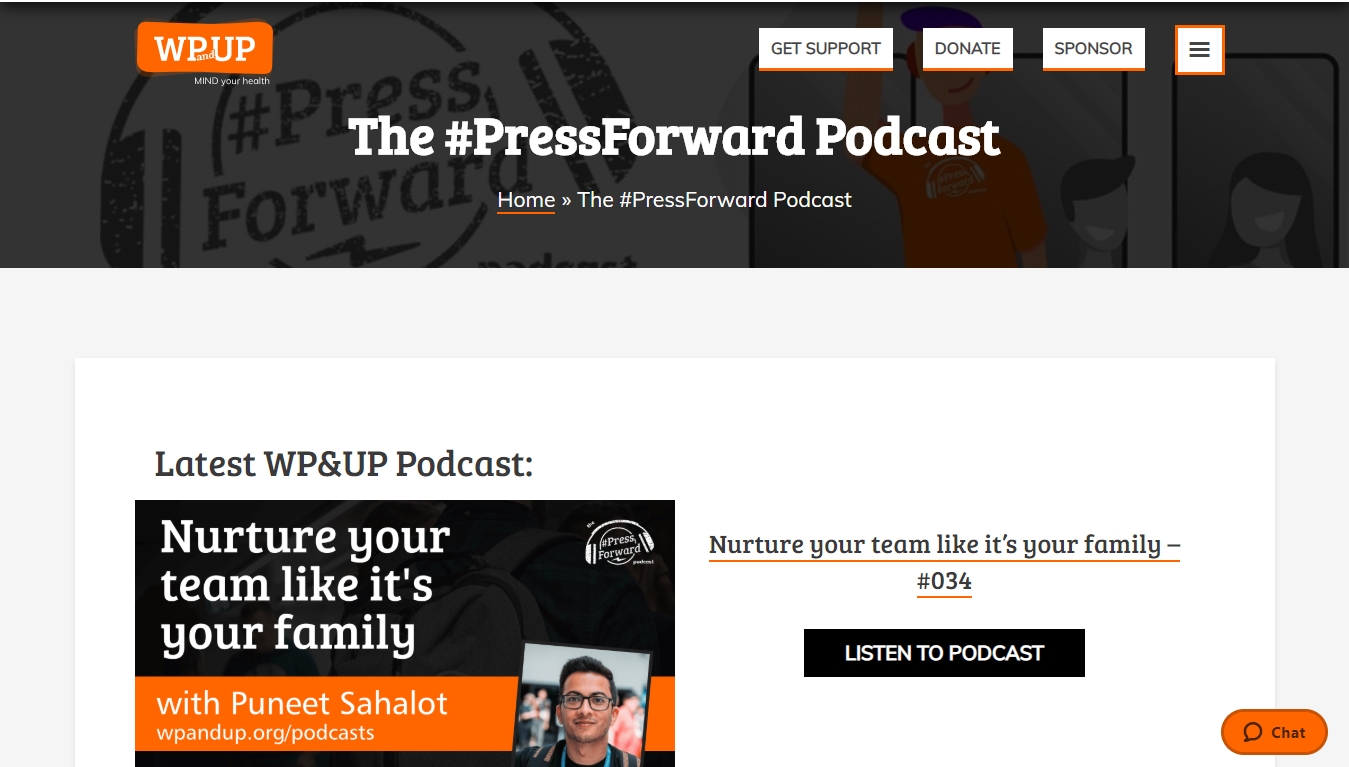 the press forward podcast homepage with the latest episode