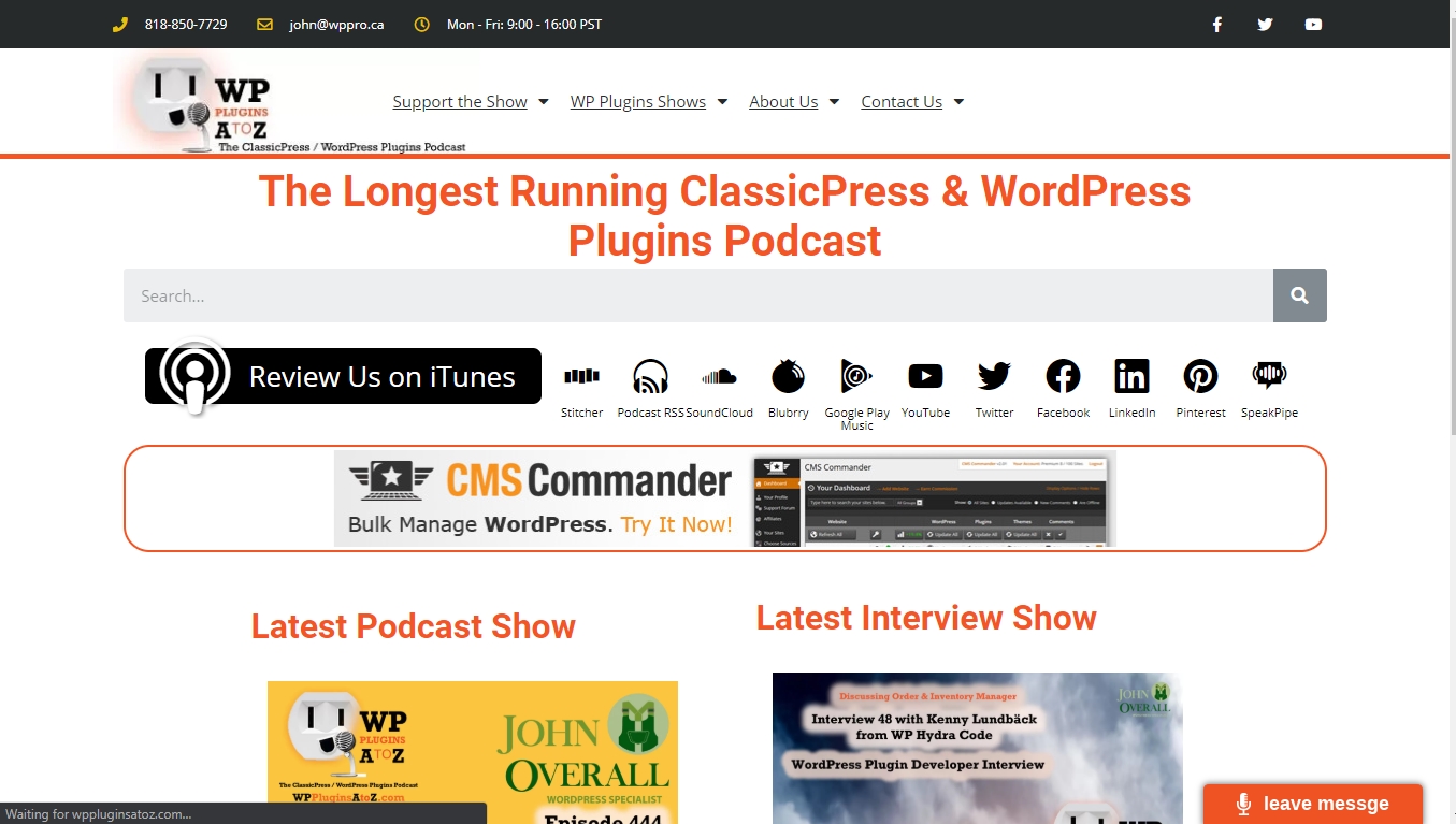 wp plugins a to z podcast homepage The Longest Running ClassicPress & WordPress Plugins Podcast
