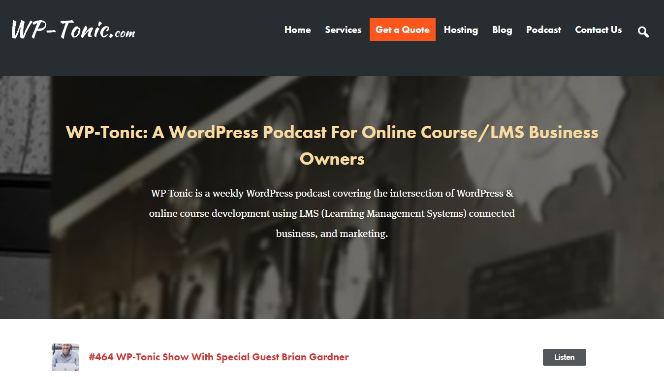wp tonic podcast page with latest episode