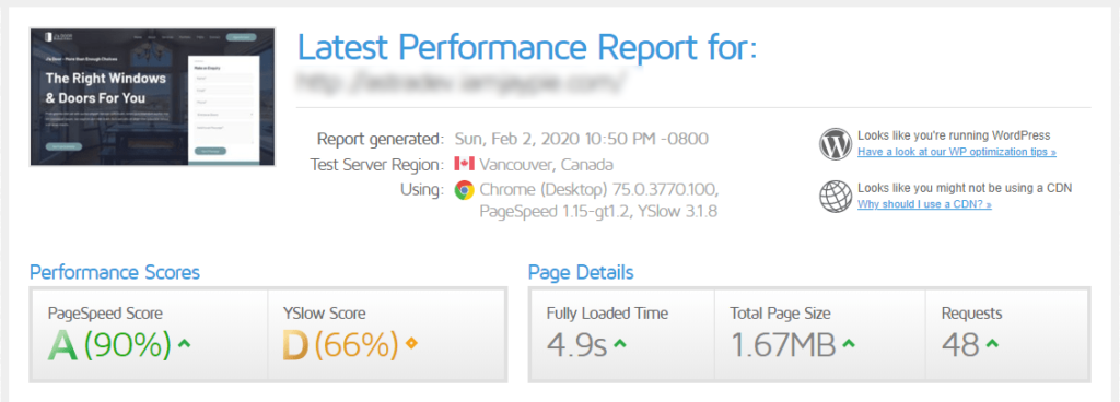 speedtest results after caching plugin is installed