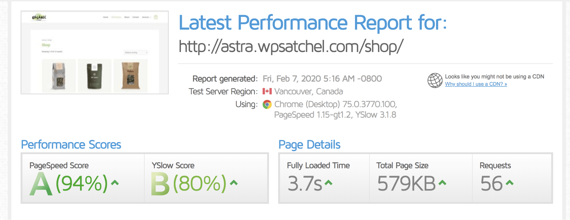 Speedtest results before installing W3 Total Cache