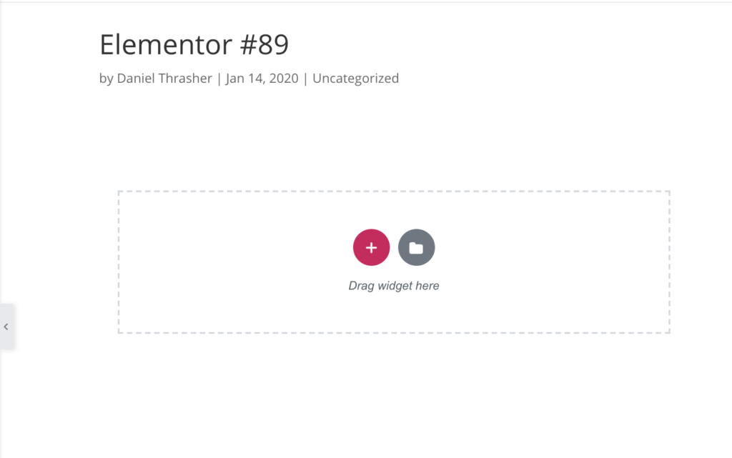 blank elementor page with drag widget here text