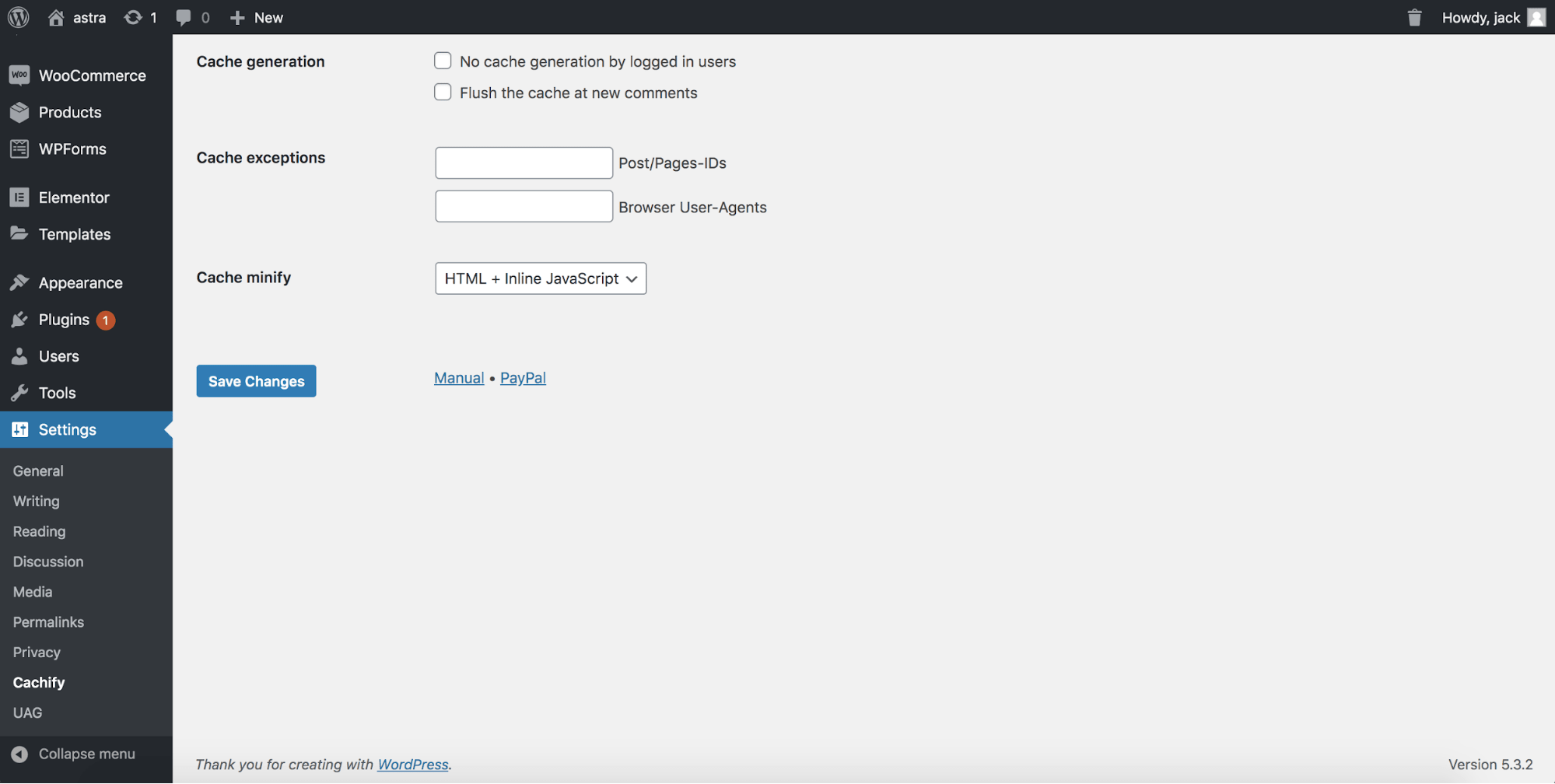 cachify clear all cache from wordpress dashboard