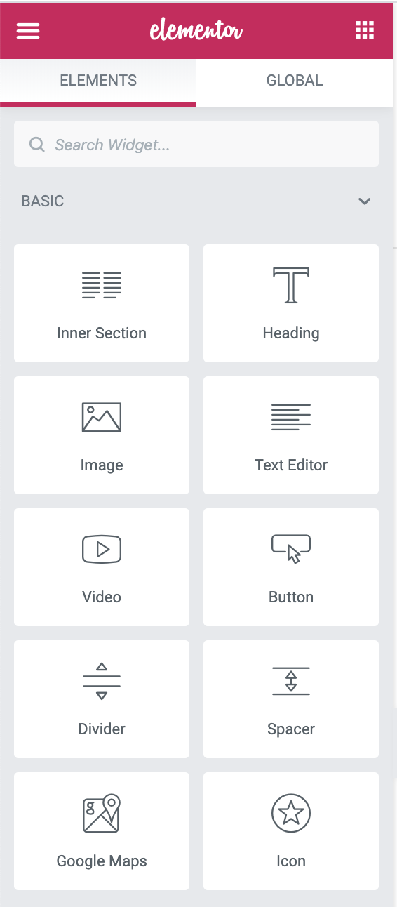 elementor widget settings