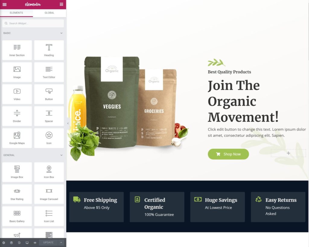 selected elementor widgets