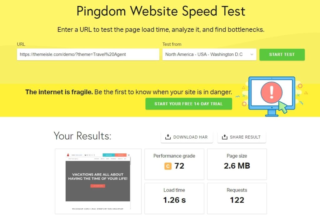 hestia theme pingdom results