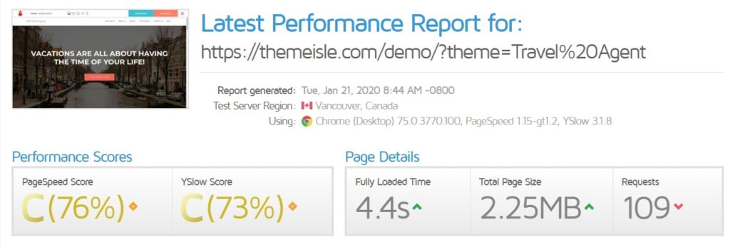 hestia theme speedtest results