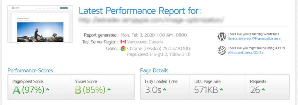 initial speedtest before image optimization