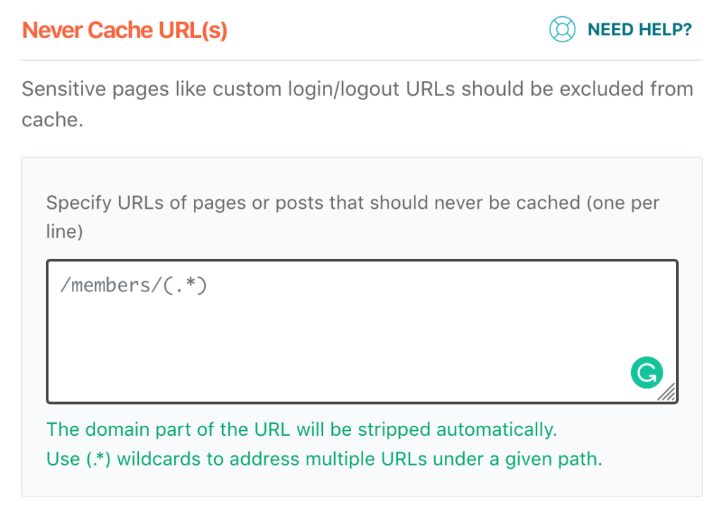 never cache urls warning screen