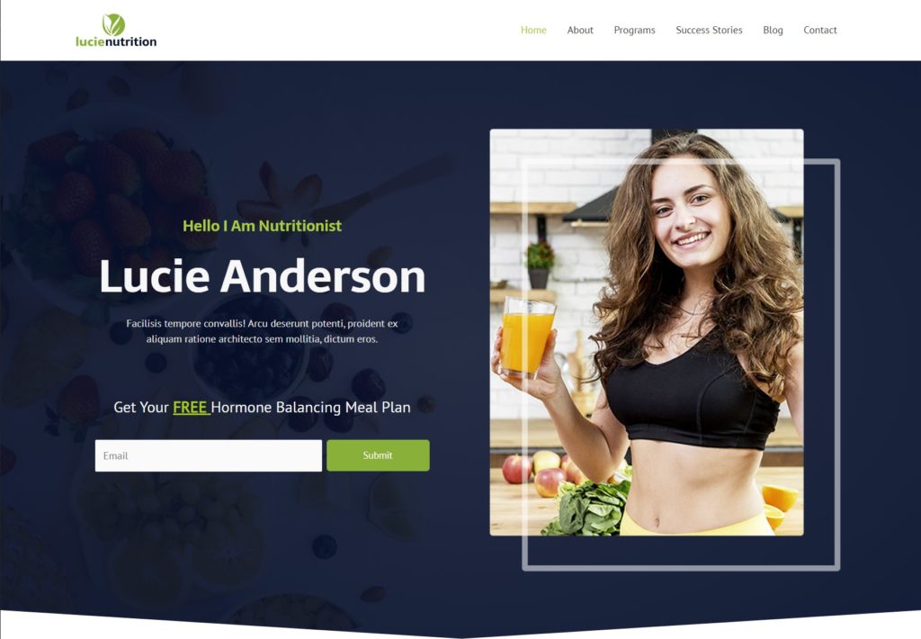 website sample layout wwith lucie anderson girl with drink