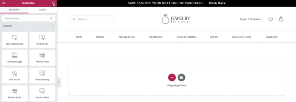 section to create woocommerce pages with elementor