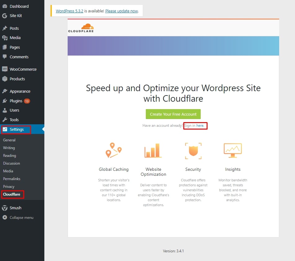 loggin in to wordpress cloudlfare sign in