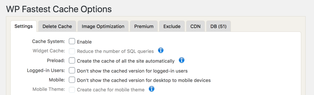 wp fastest cache options