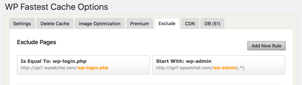 wp fastest cache exclude options