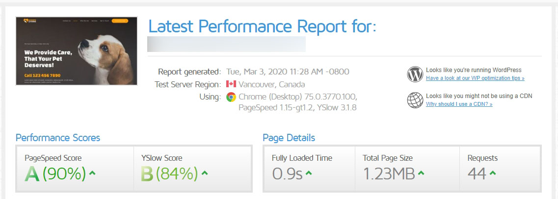 WP Fastest Cache Review 4 Speedtest results of Astra test page after WP Fastest Cache