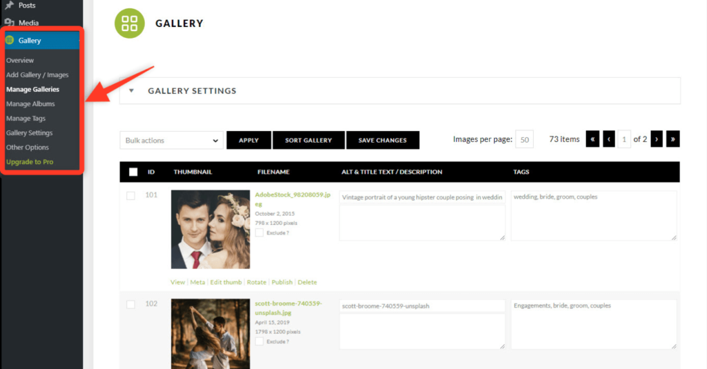 Best WordPress Portfolio Plugins of 2020 3 NextGEN Gallery settings panel